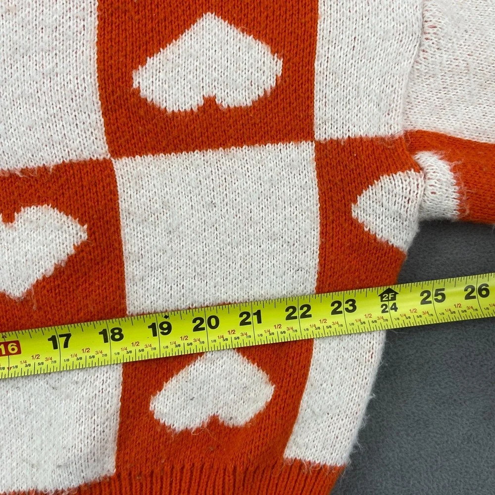 Topshop Cropped‎ Sweater Womens 8-10 White Orange Heart Check Tight Knit Ribbed